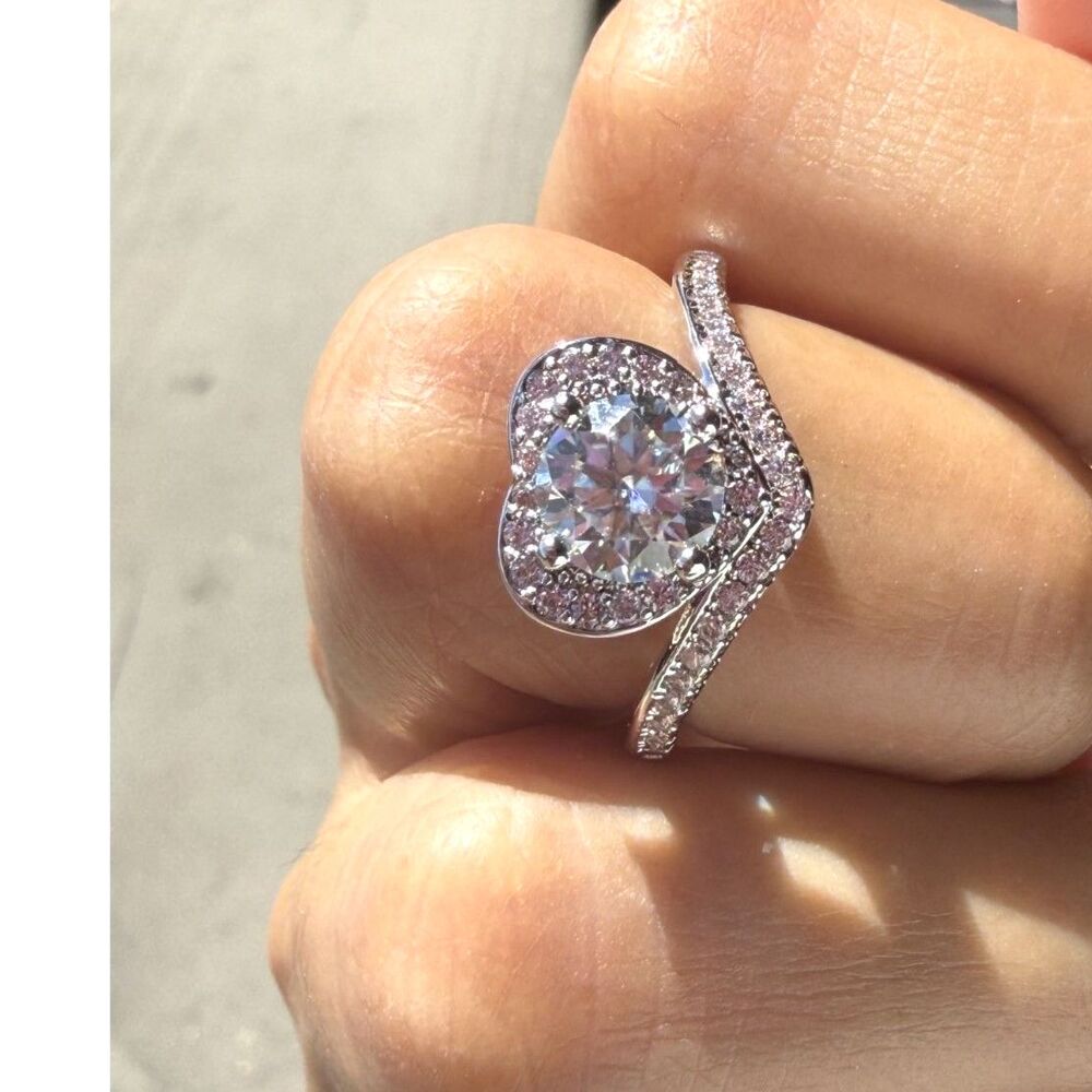 1 CT Moissanite Heart Halo Ring | Rhodium Plated | Size 6.5 | GRA Certificate